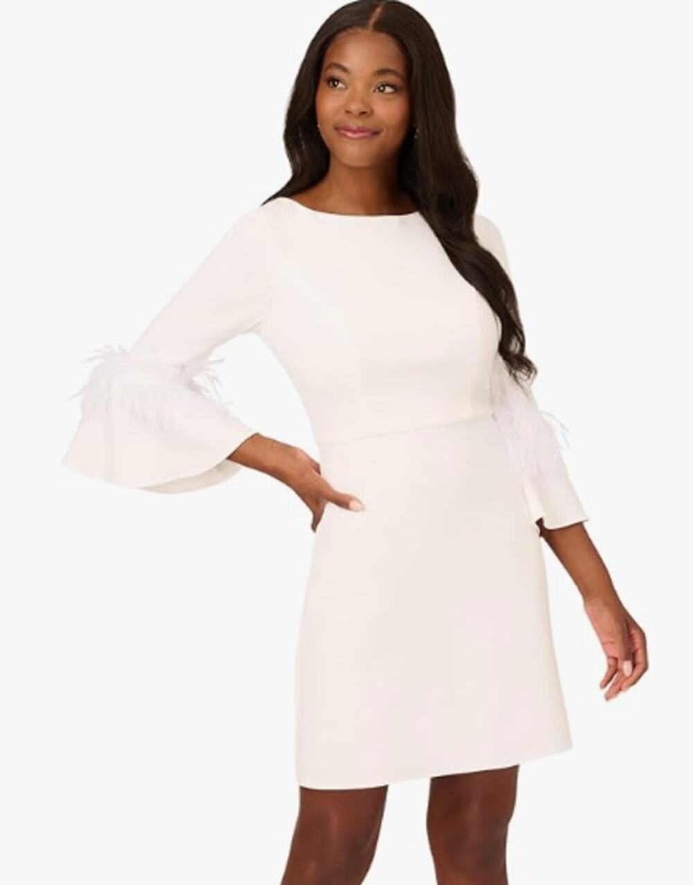 ADRIANNA PAPELL Women's Stretch Crepe Feather Dress Size 4 Ivory White FLAW NWT